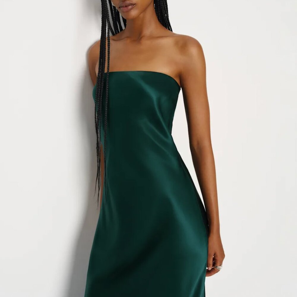 BEST Reformation Oren Silk Dress Small Forest Deep Green Party Cocktail Scarf - Picture 3 of 9